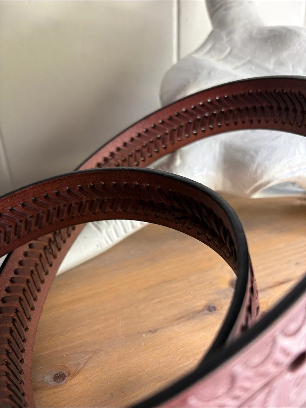 Handcrafted Tooled Leather Men's Belt - Brown